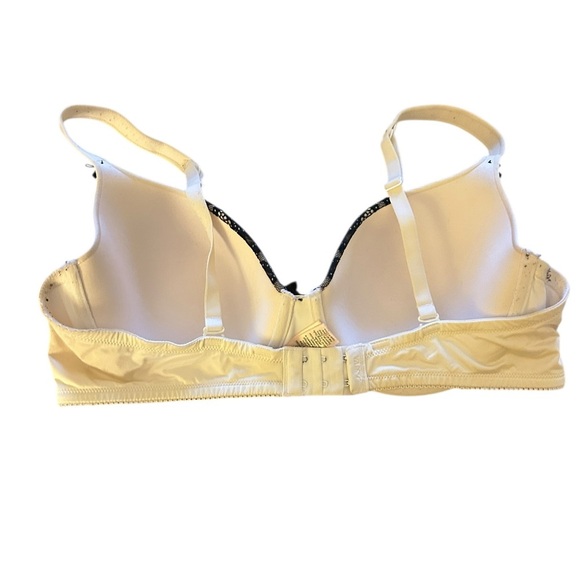 La SENZA White Lightly Lined Demi Bra Sz 38B Black Lace Rhinestone Underwire - Picture 2 of 5
